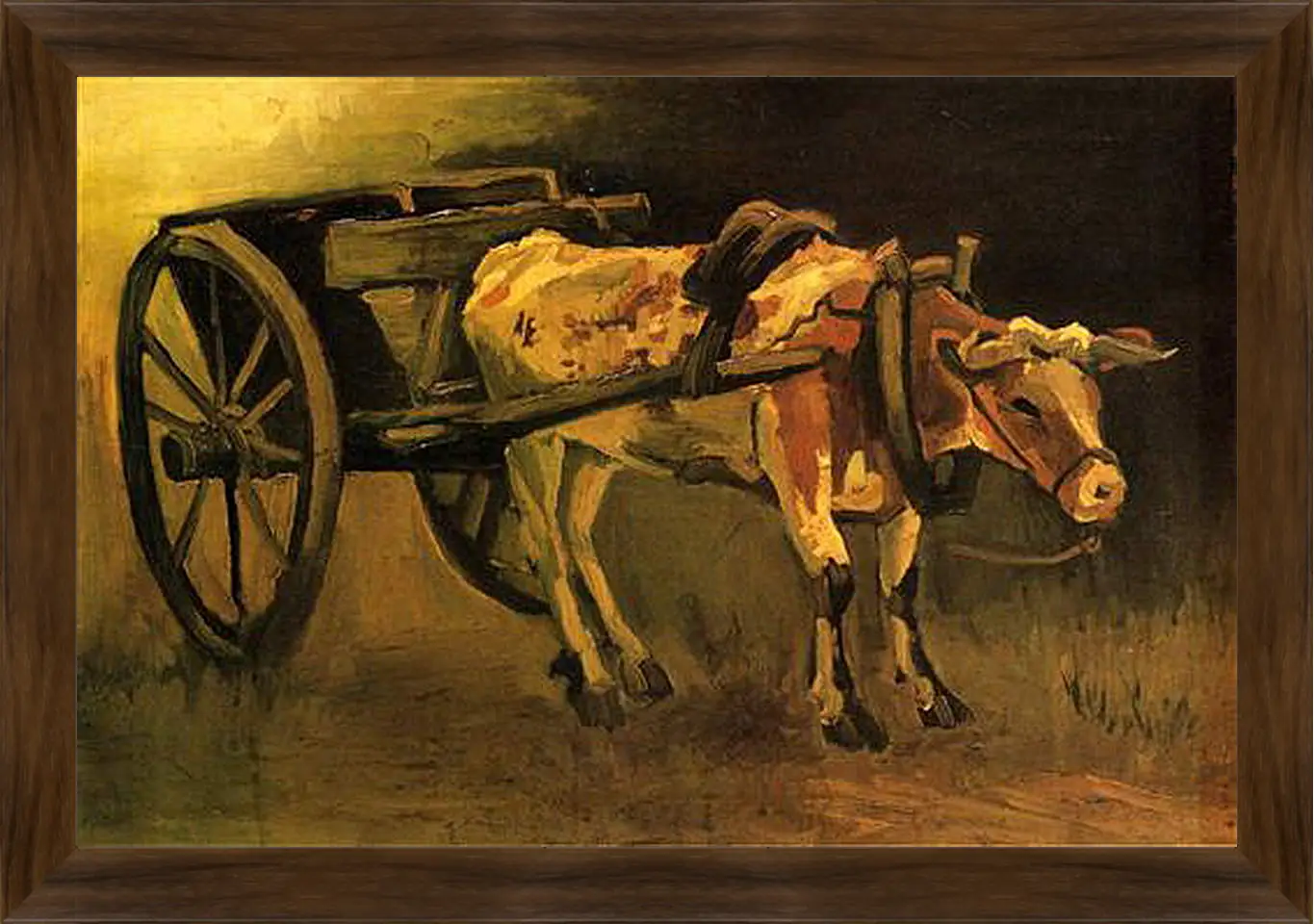 Картина в раме - Cart with Red and White Ox. Винсент Ван Гог