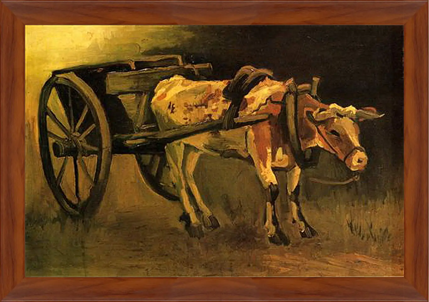 Картина в раме - Cart with Red and White Ox. Винсент Ван Гог