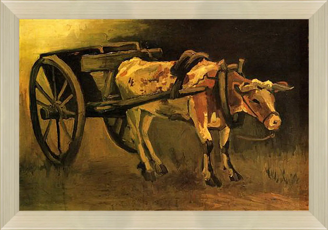 Картина в раме - Cart with Red and White Ox. Винсент Ван Гог