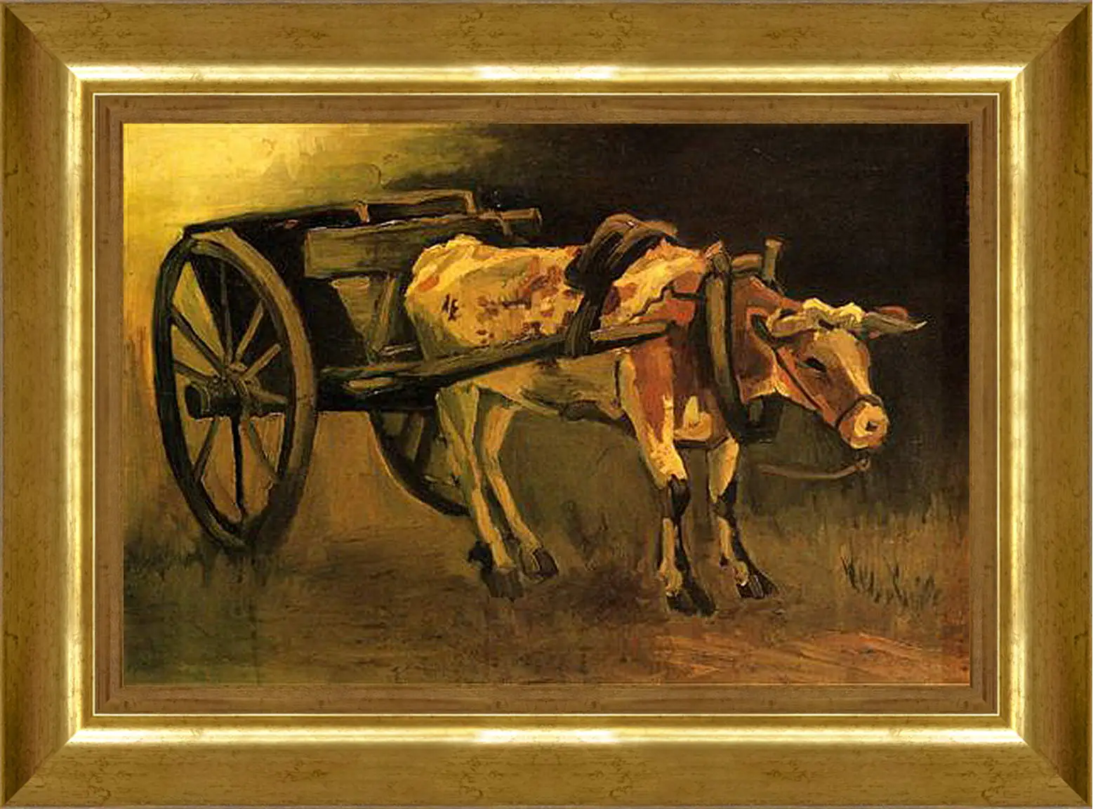 Картина в раме - Cart with Red and White Ox. Винсент Ван Гог