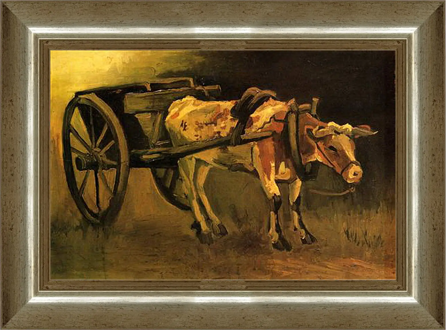 Картина в раме - Cart with Red and White Ox. Винсент Ван Гог