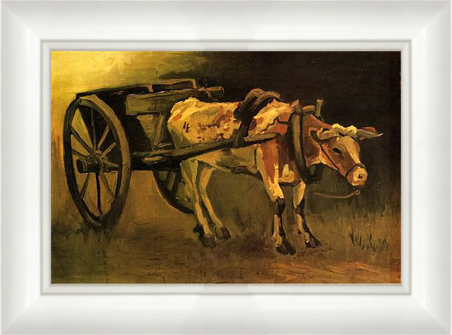 Картина в раме - Cart with Red and White Ox. Винсент Ван Гог