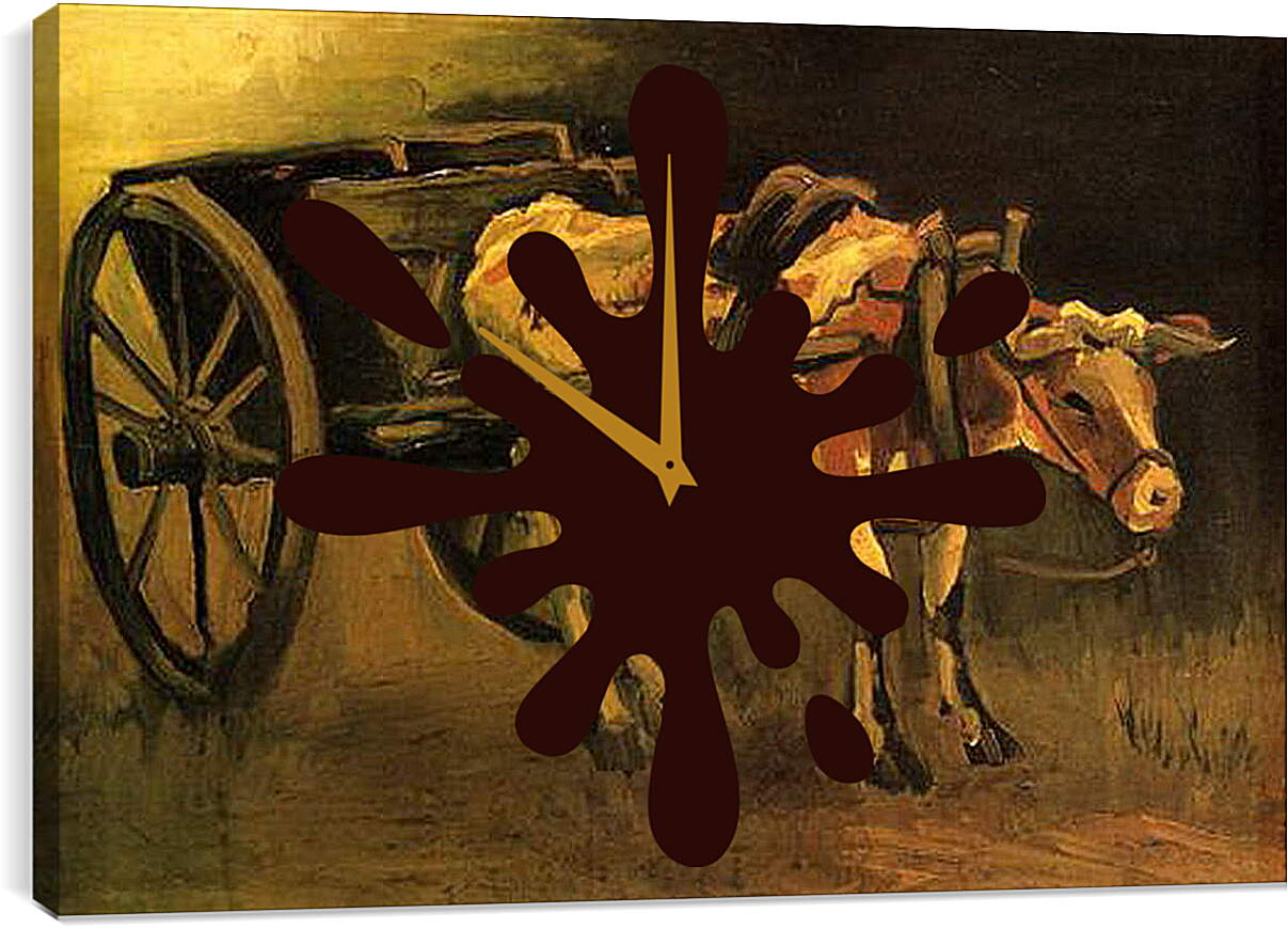 Часы картина - Cart with Red and White Ox. Винсент Ван Гог