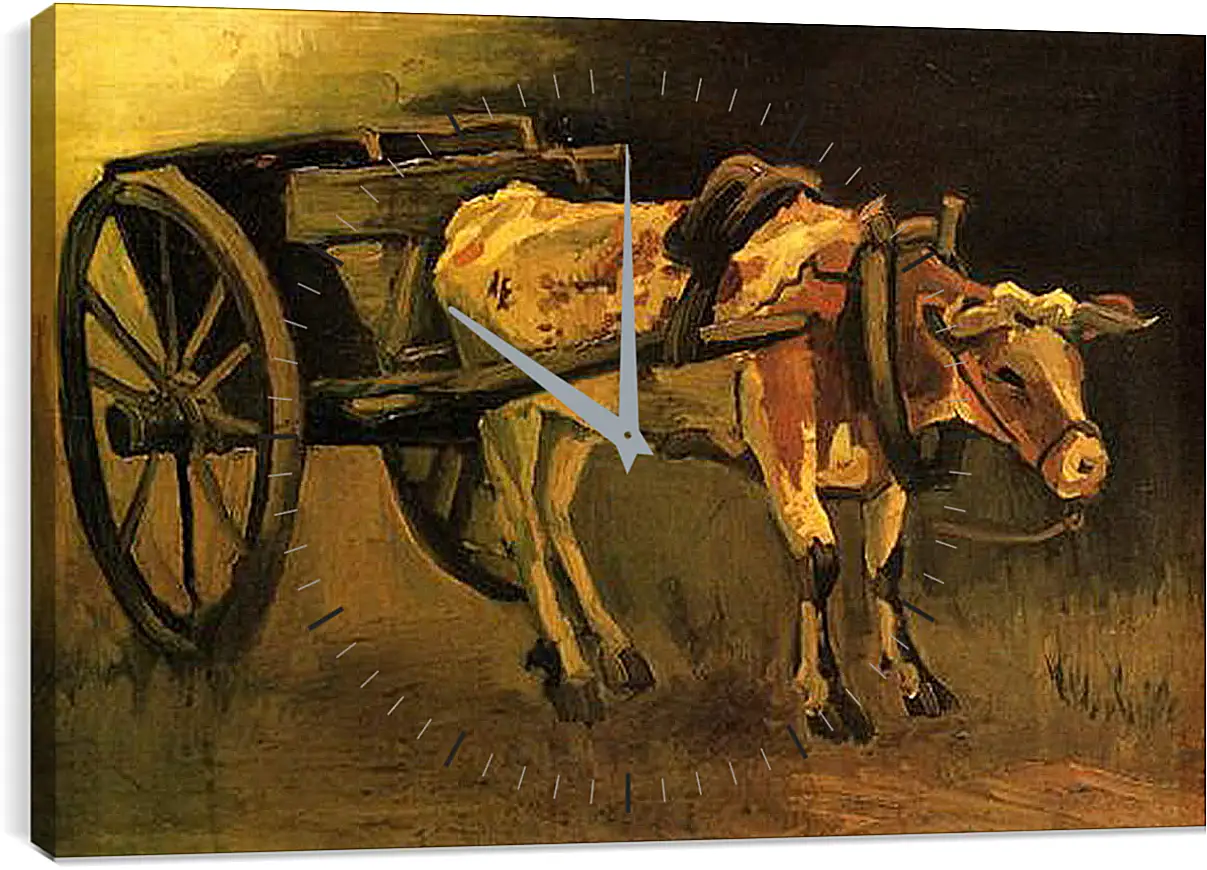 Часы картина - Cart with Red and White Ox. Винсент Ван Гог