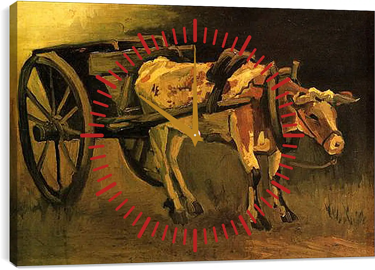 Часы картина - Cart with Red and White Ox. Винсент Ван Гог