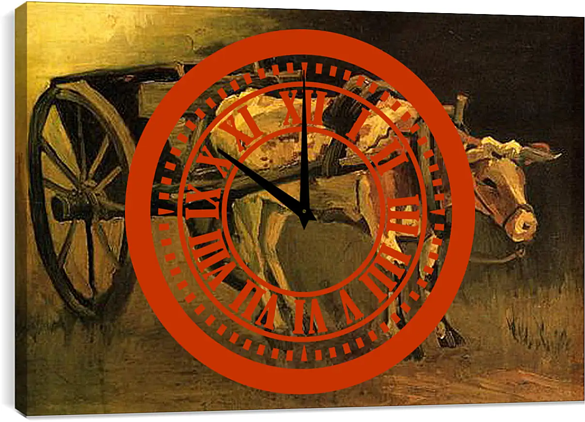 Часы картина - Cart with Red and White Ox. Винсент Ван Гог