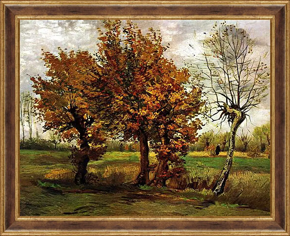 Картина в раме - Autumn Landscape with Four Trees. Винсент Ван Гог