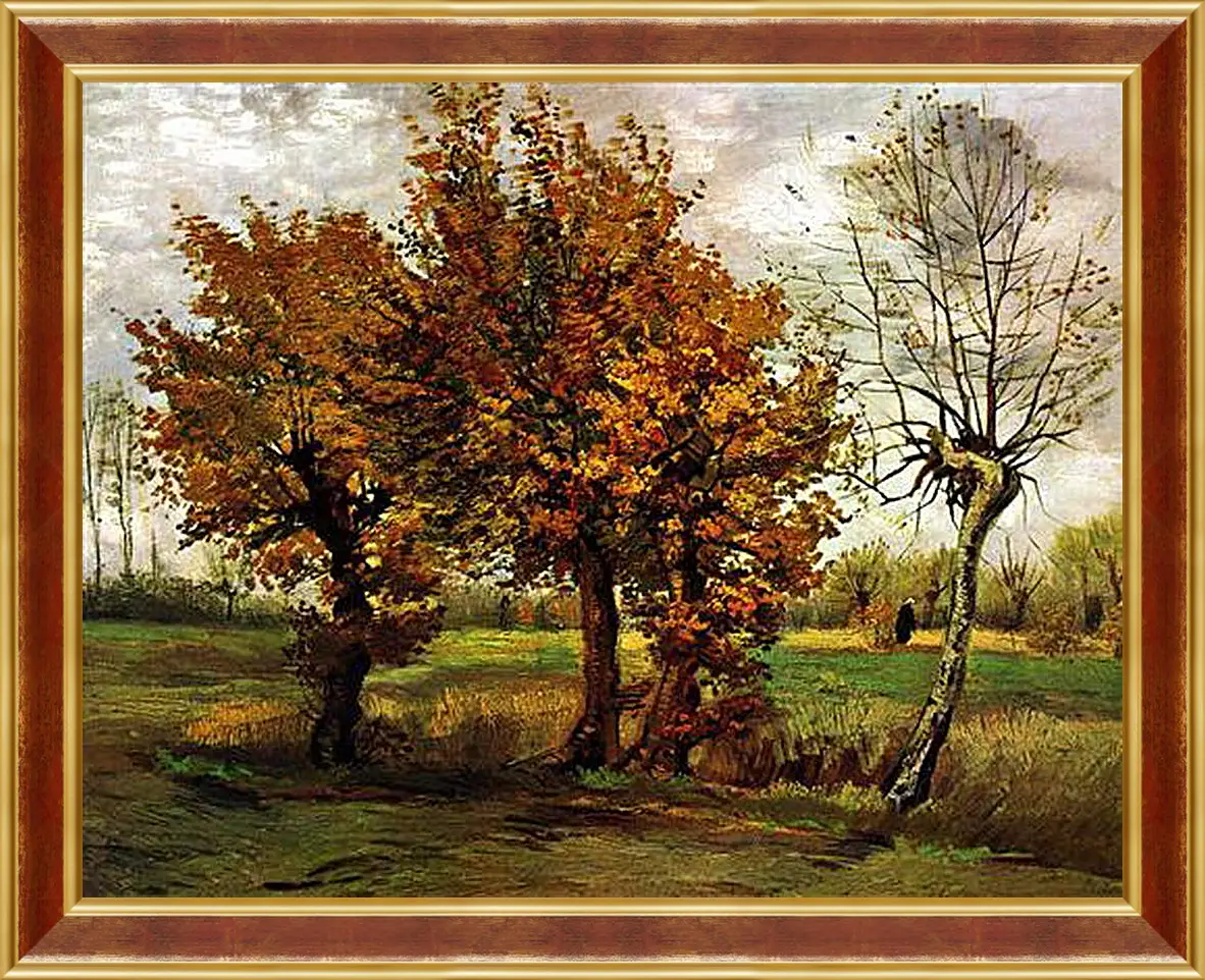 Картина в раме - Autumn Landscape with Four Trees. Винсент Ван Гог