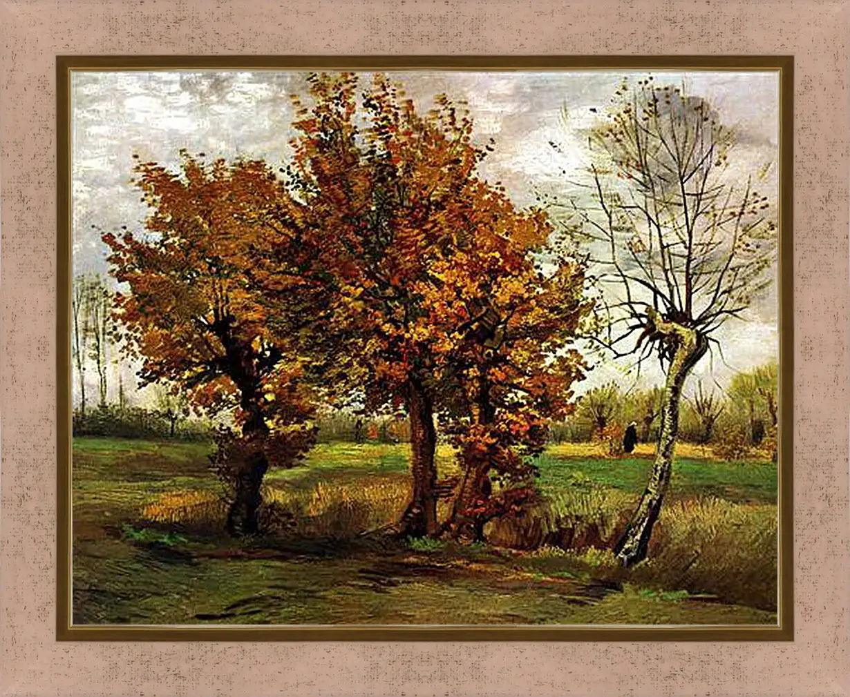 Картина в раме - Autumn Landscape with Four Trees. Винсент Ван Гог