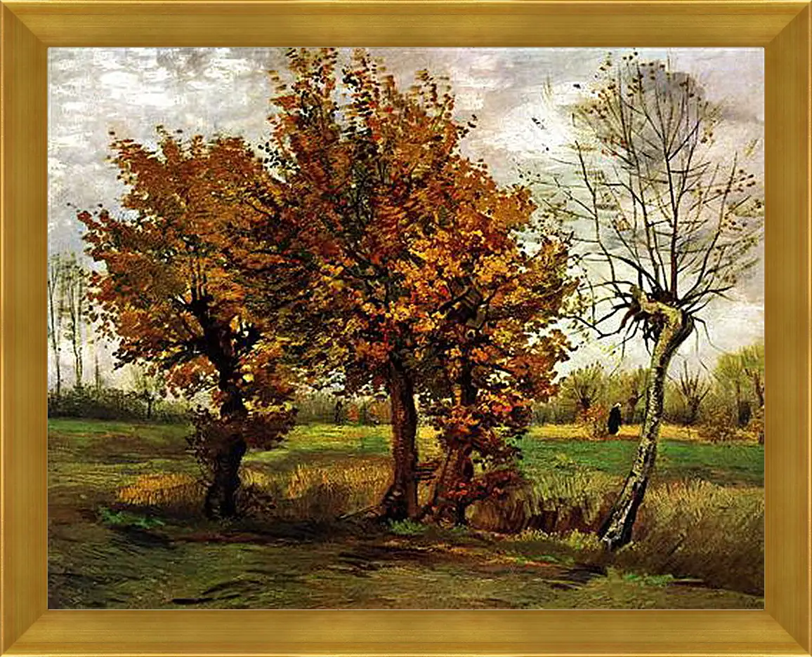 Картина в раме - Autumn Landscape with Four Trees. Винсент Ван Гог