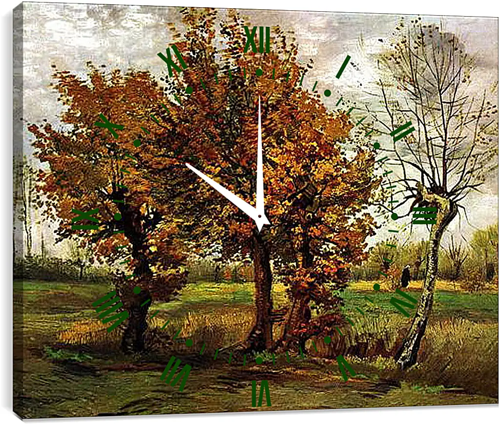 Часы картина - Autumn Landscape with Four Trees. Винсент Ван Гог