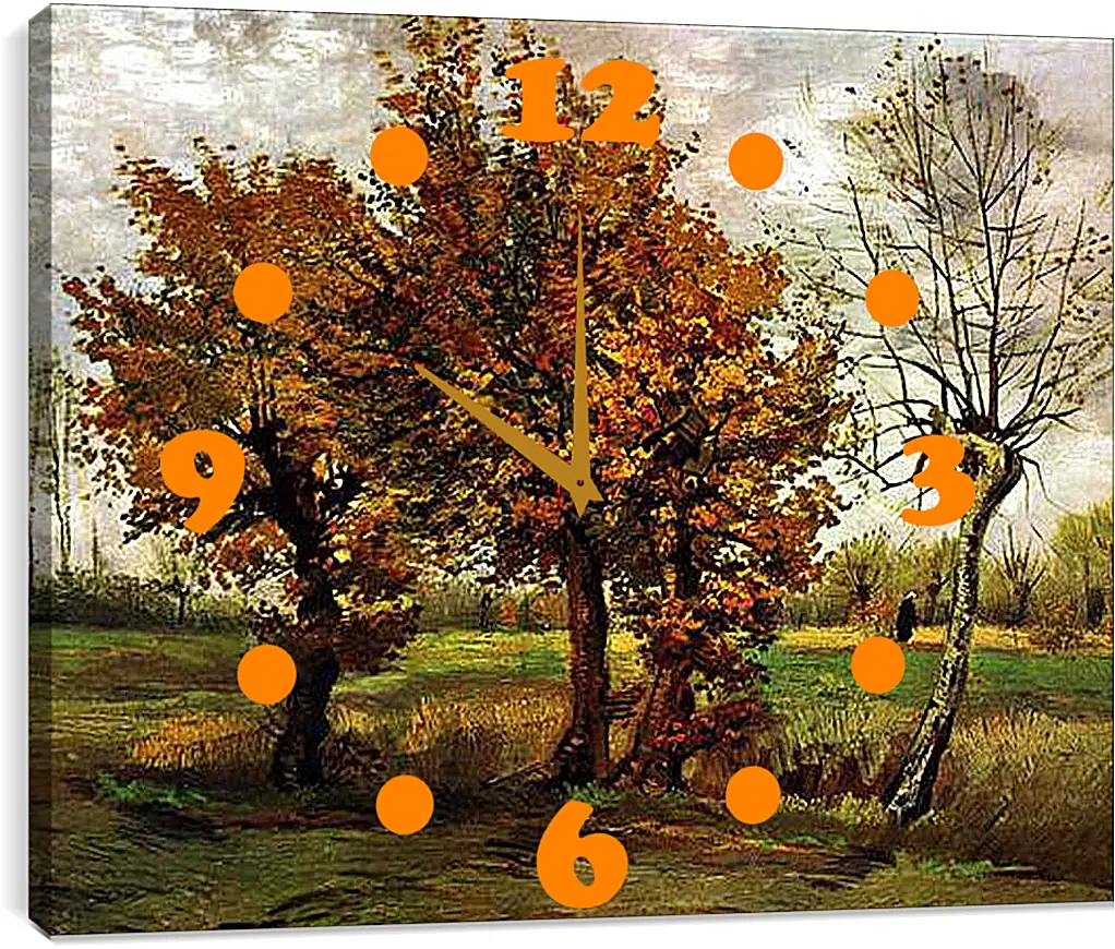 Часы картина - Autumn Landscape with Four Trees. Винсент Ван Гог