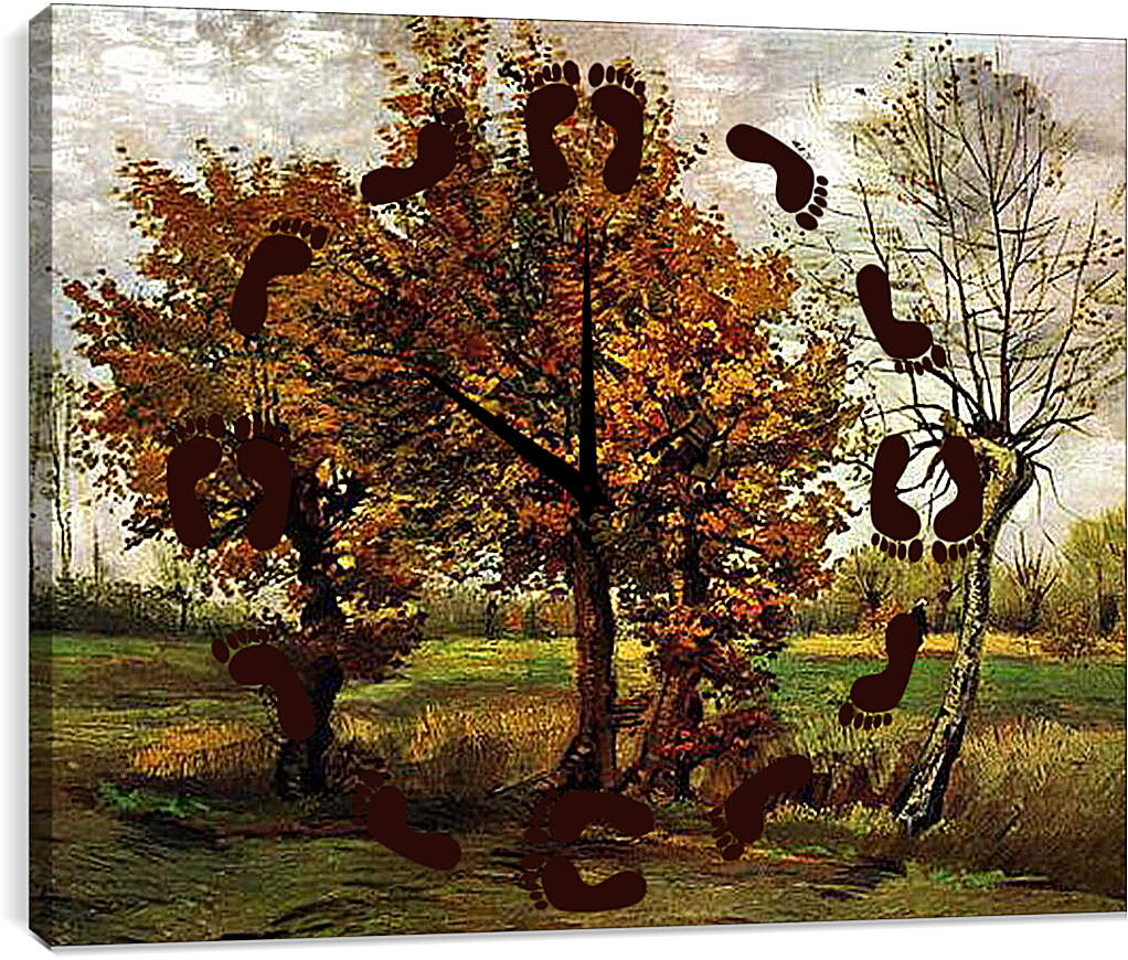 Часы картина - Autumn Landscape with Four Trees. Винсент Ван Гог