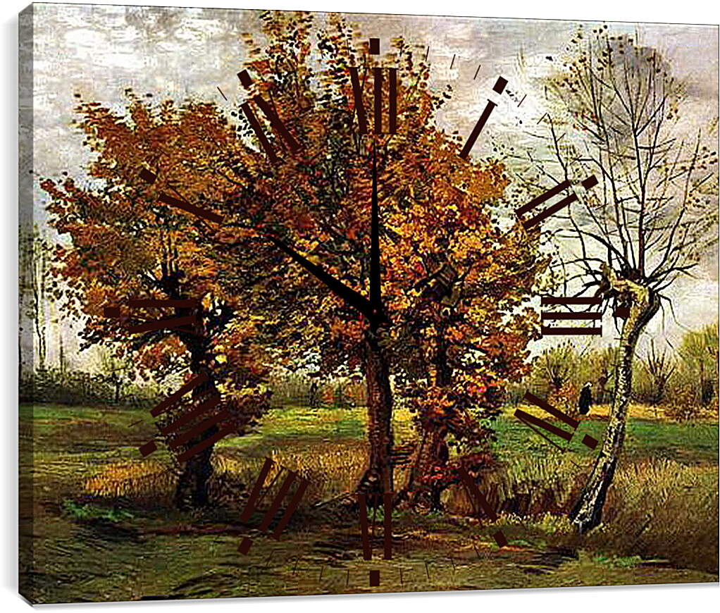 Часы картина - Autumn Landscape with Four Trees. Винсент Ван Гог