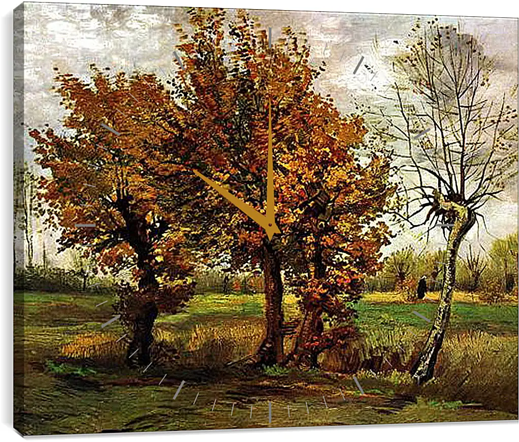 Часы картина - Autumn Landscape with Four Trees. Винсент Ван Гог