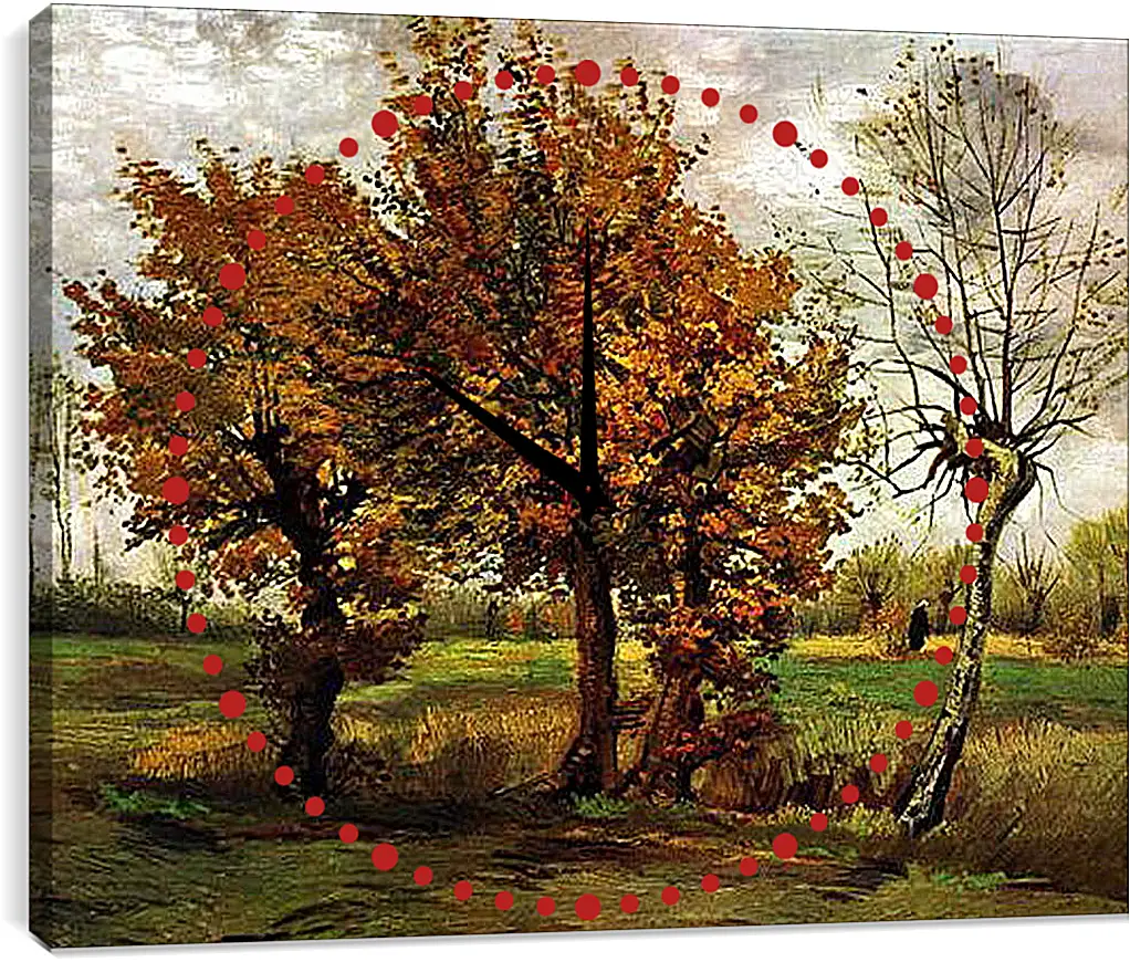 Часы картина - Autumn Landscape with Four Trees. Винсент Ван Гог