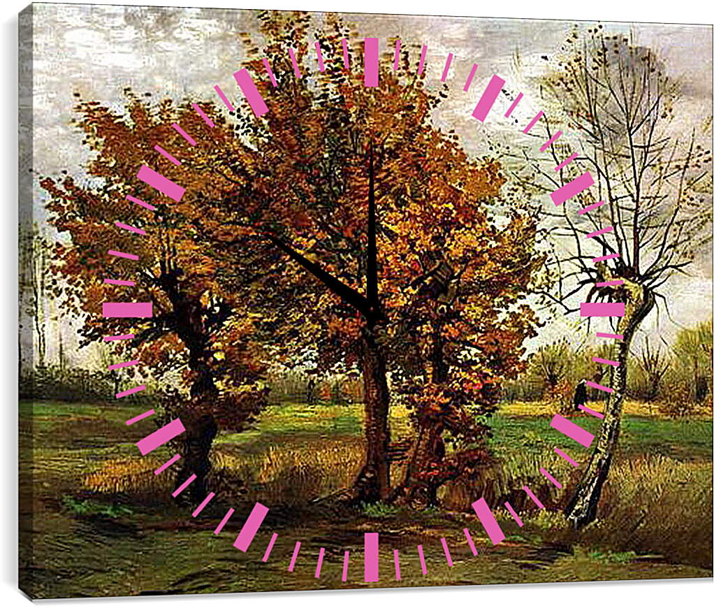 Часы картина - Autumn Landscape with Four Trees. Винсент Ван Гог