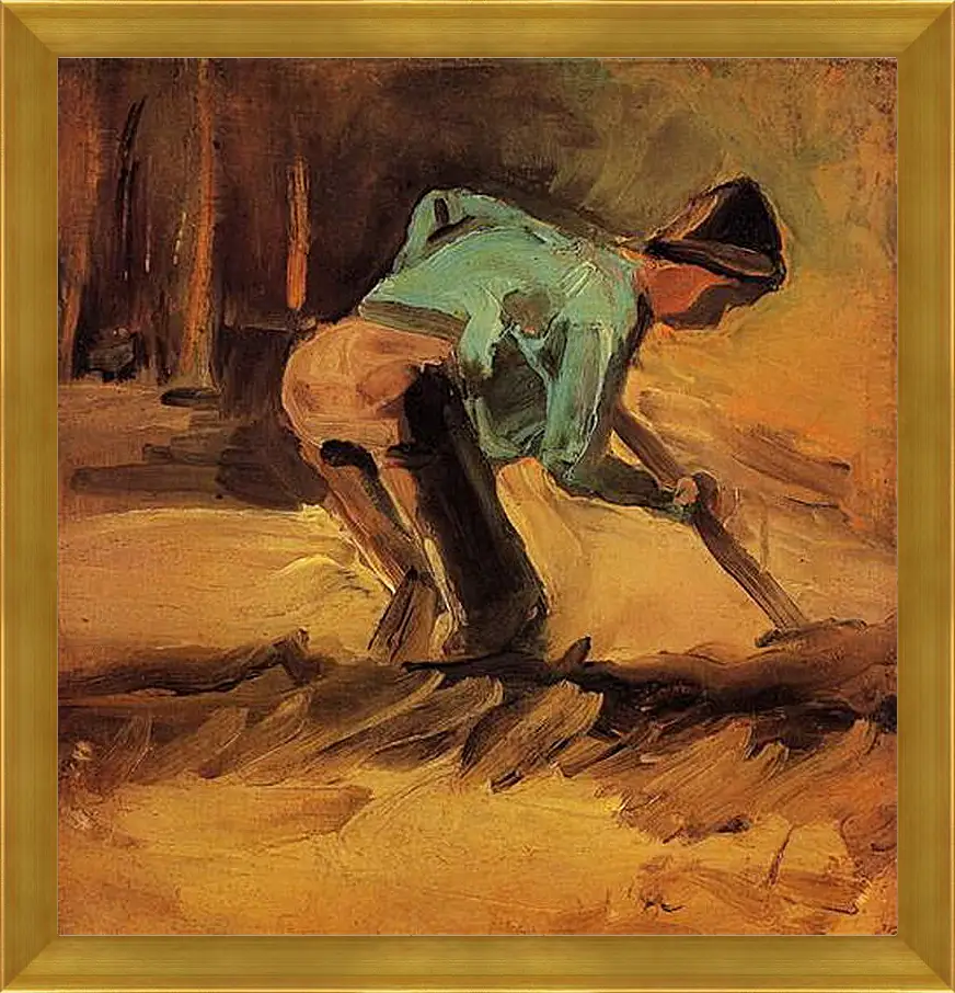 Картина в раме - Man Stooping with Stick or Spade. Винсент Ван Гог