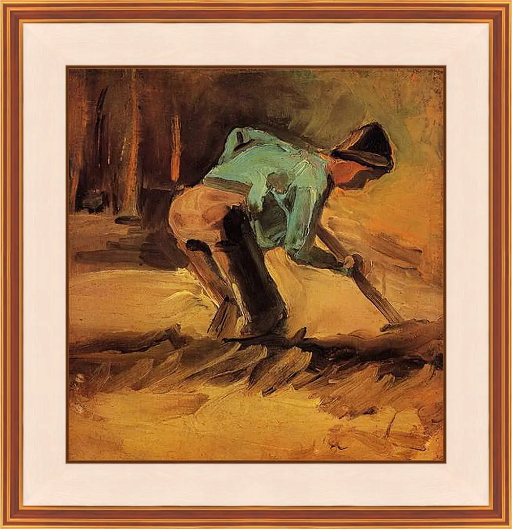 Картина в раме - Man Stooping with Stick or Spade. Винсент Ван Гог