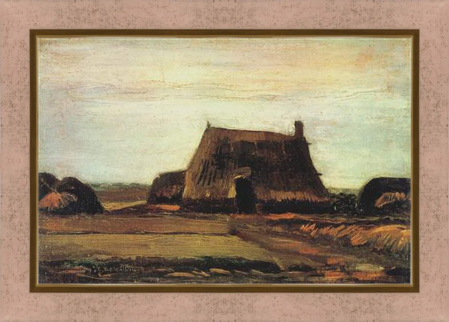 Картина в раме - Farm with Stacks of Peat. Винсент Ван Гог