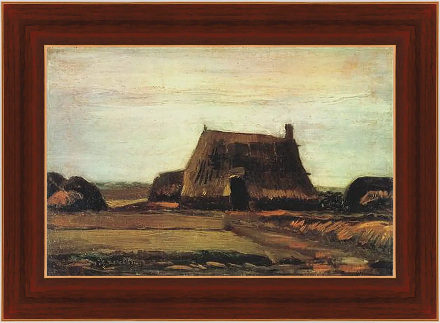 Картина в раме - Farm with Stacks of Peat. Винсент Ван Гог
