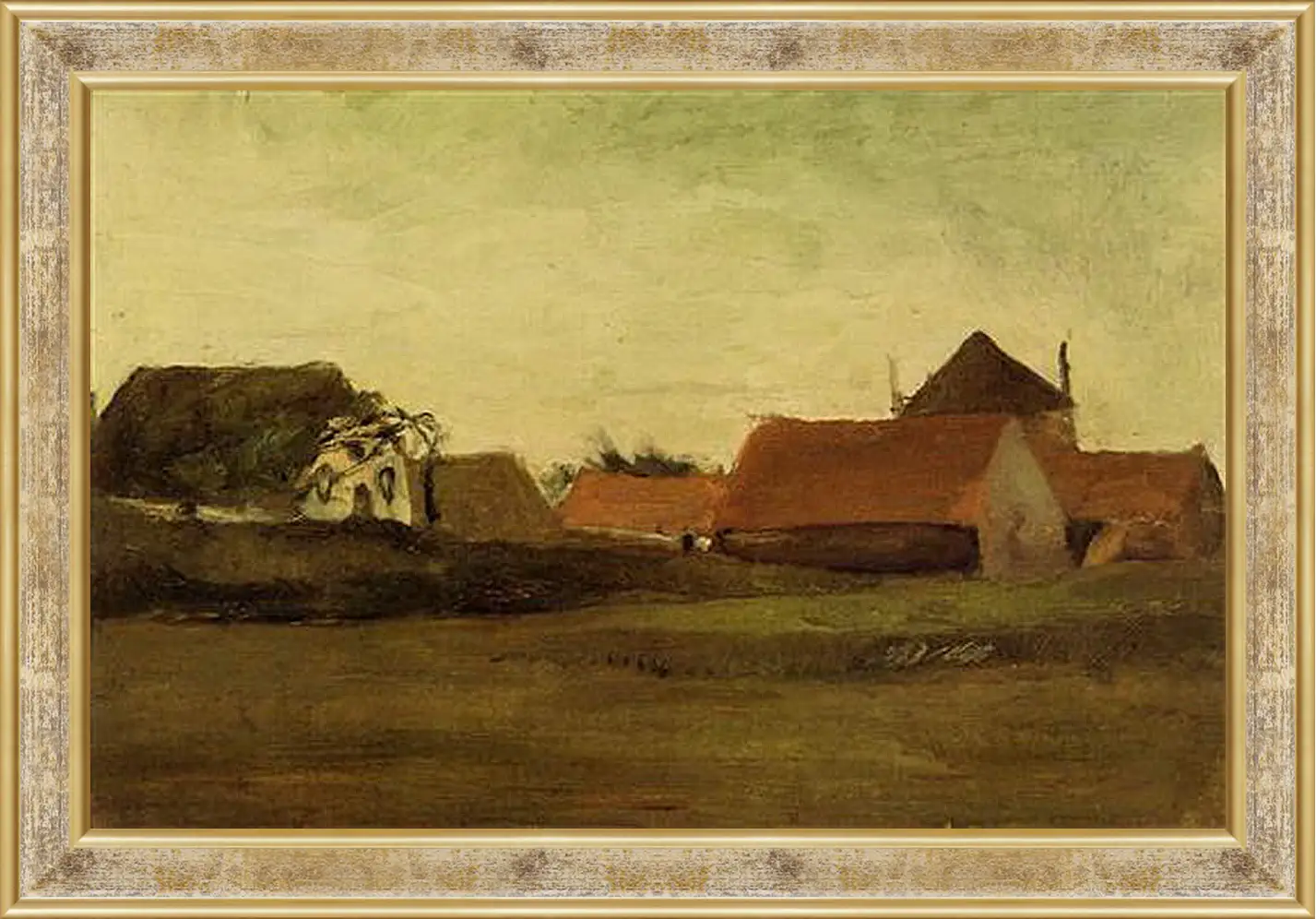 Картина в раме - Farmhouses in Loosduinen near The Hague at Twilight. Винсент Ван Гог