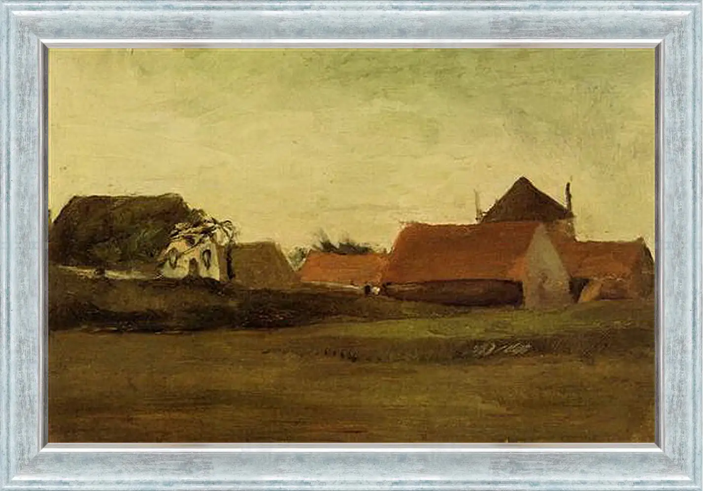 Картина в раме - Farmhouses in Loosduinen near The Hague at Twilight. Винсент Ван Гог