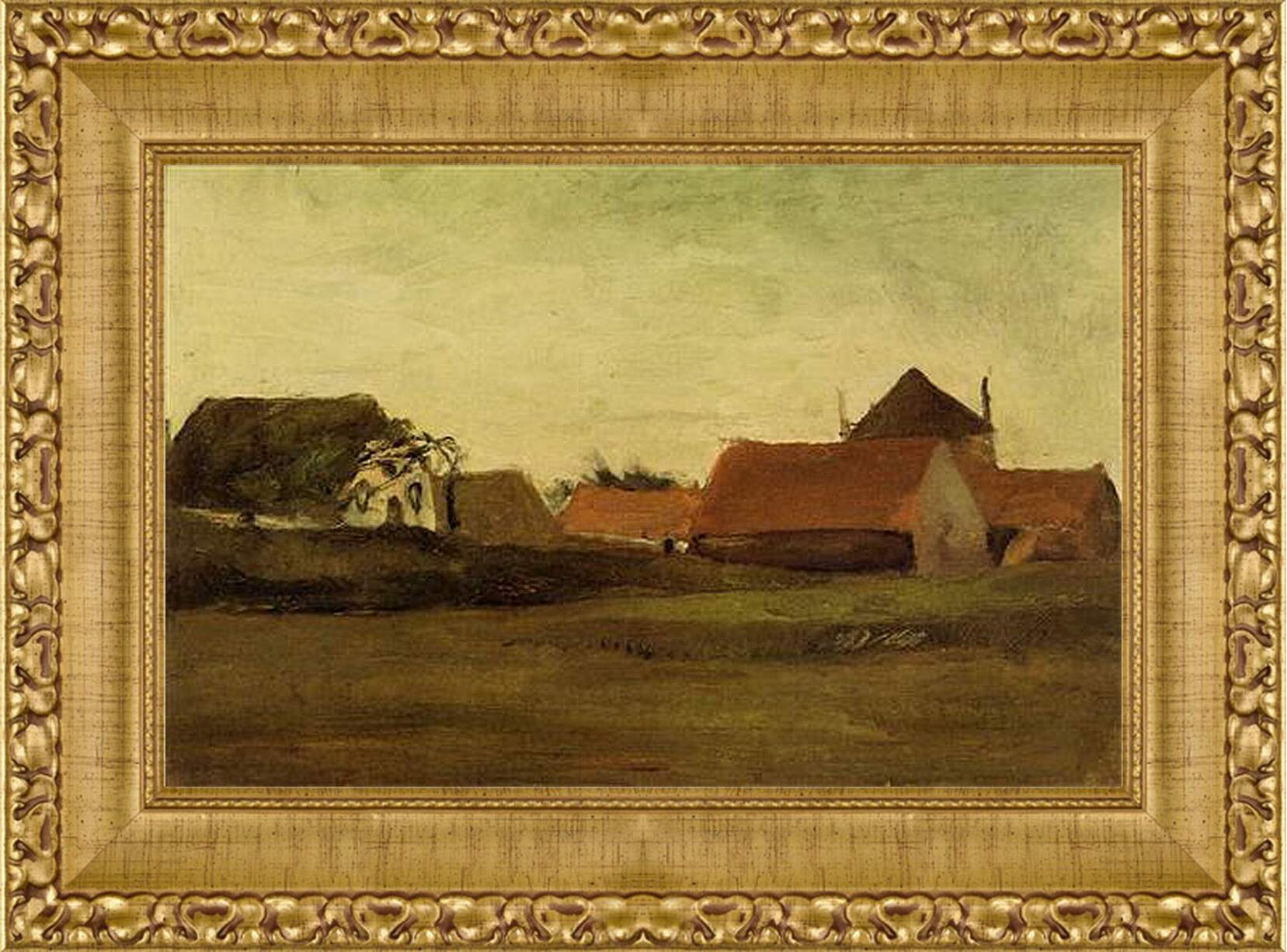 Картина в раме - Farmhouses in Loosduinen near The Hague at Twilight. Винсент Ван Гог
