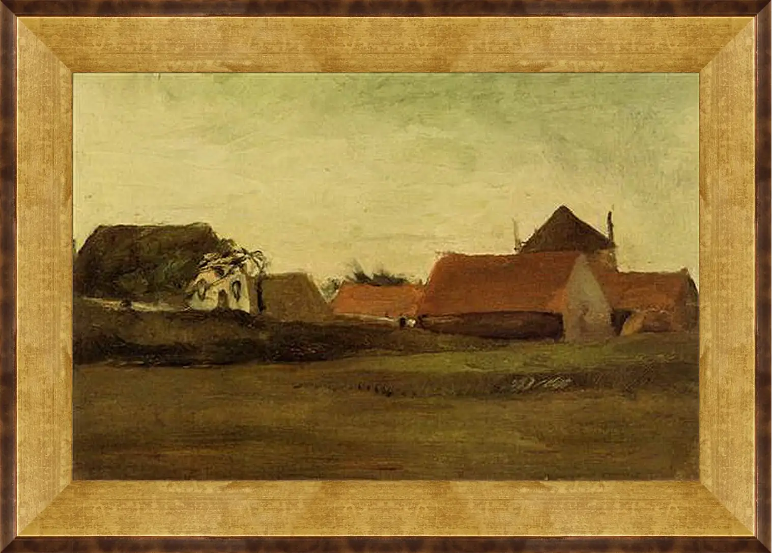 Картина в раме - Farmhouses in Loosduinen near The Hague at Twilight. Винсент Ван Гог