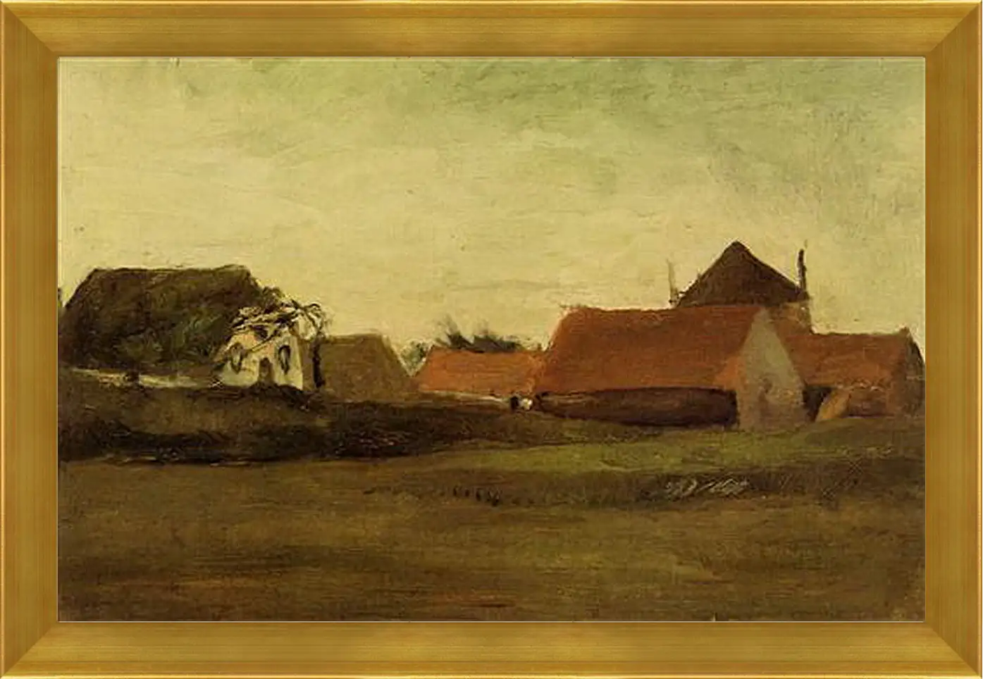 Картина в раме - Farmhouses in Loosduinen near The Hague at Twilight. Винсент Ван Гог