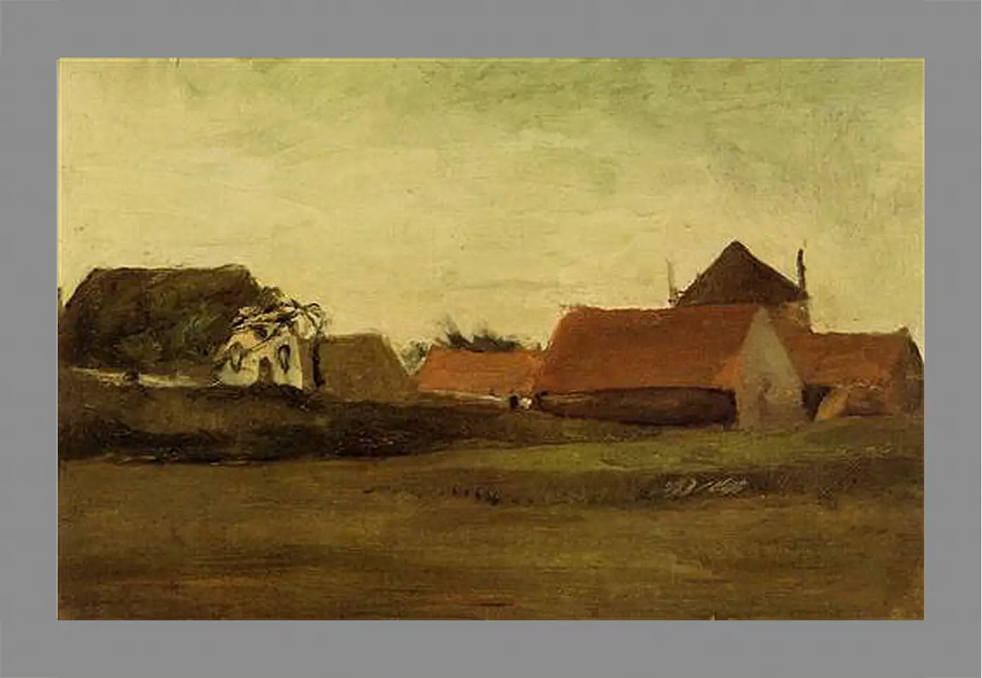 Картина в раме - Farmhouses in Loosduinen near The Hague at Twilight. Винсент Ван Гог