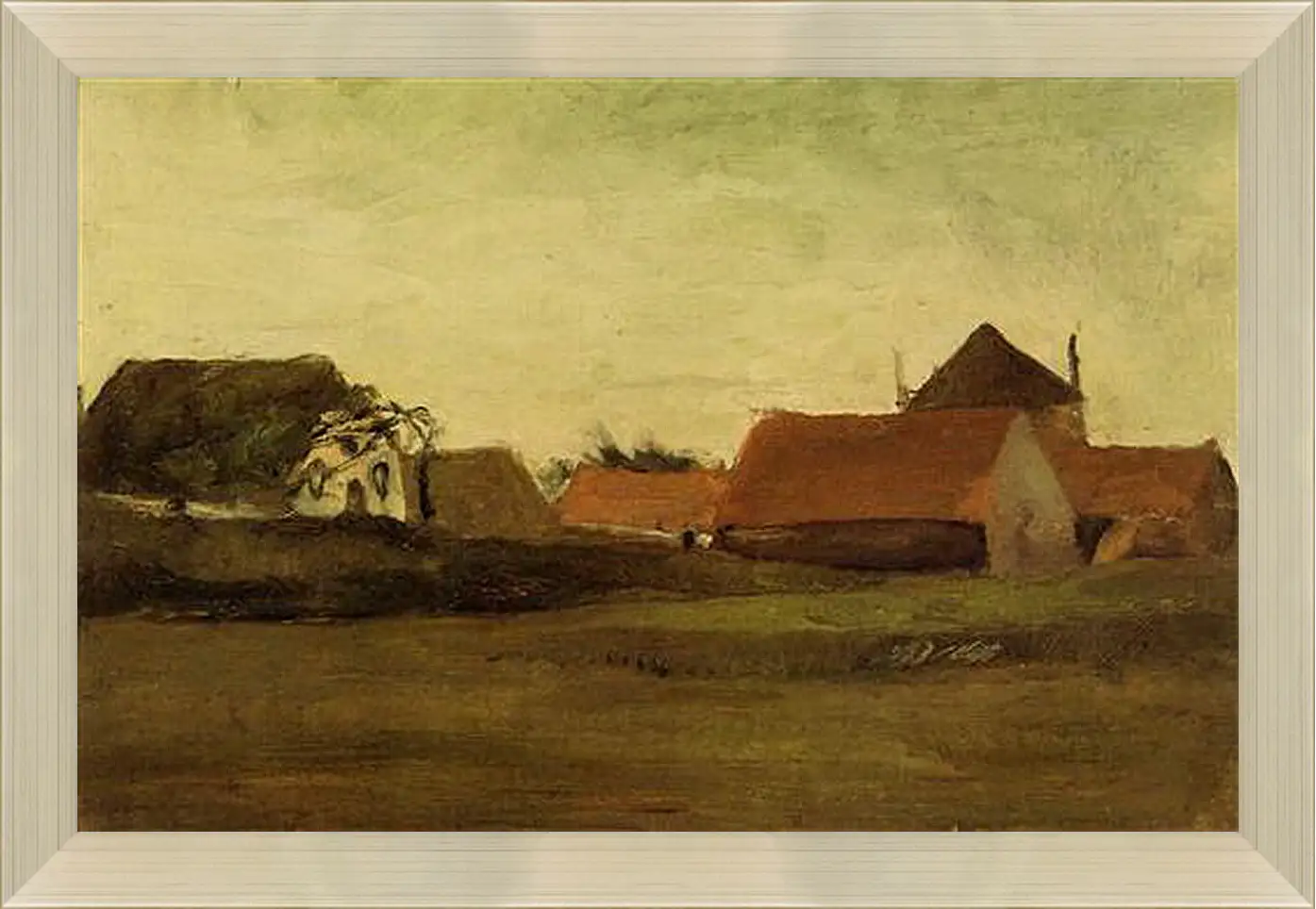 Картина в раме - Farmhouses in Loosduinen near The Hague at Twilight. Винсент Ван Гог