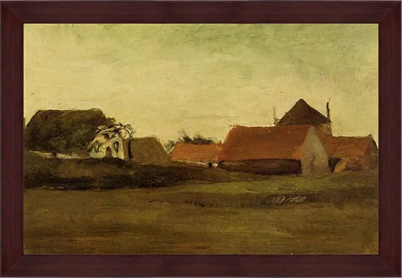 Картина в раме - Farmhouses in Loosduinen near The Hague at Twilight. Винсент Ван Гог