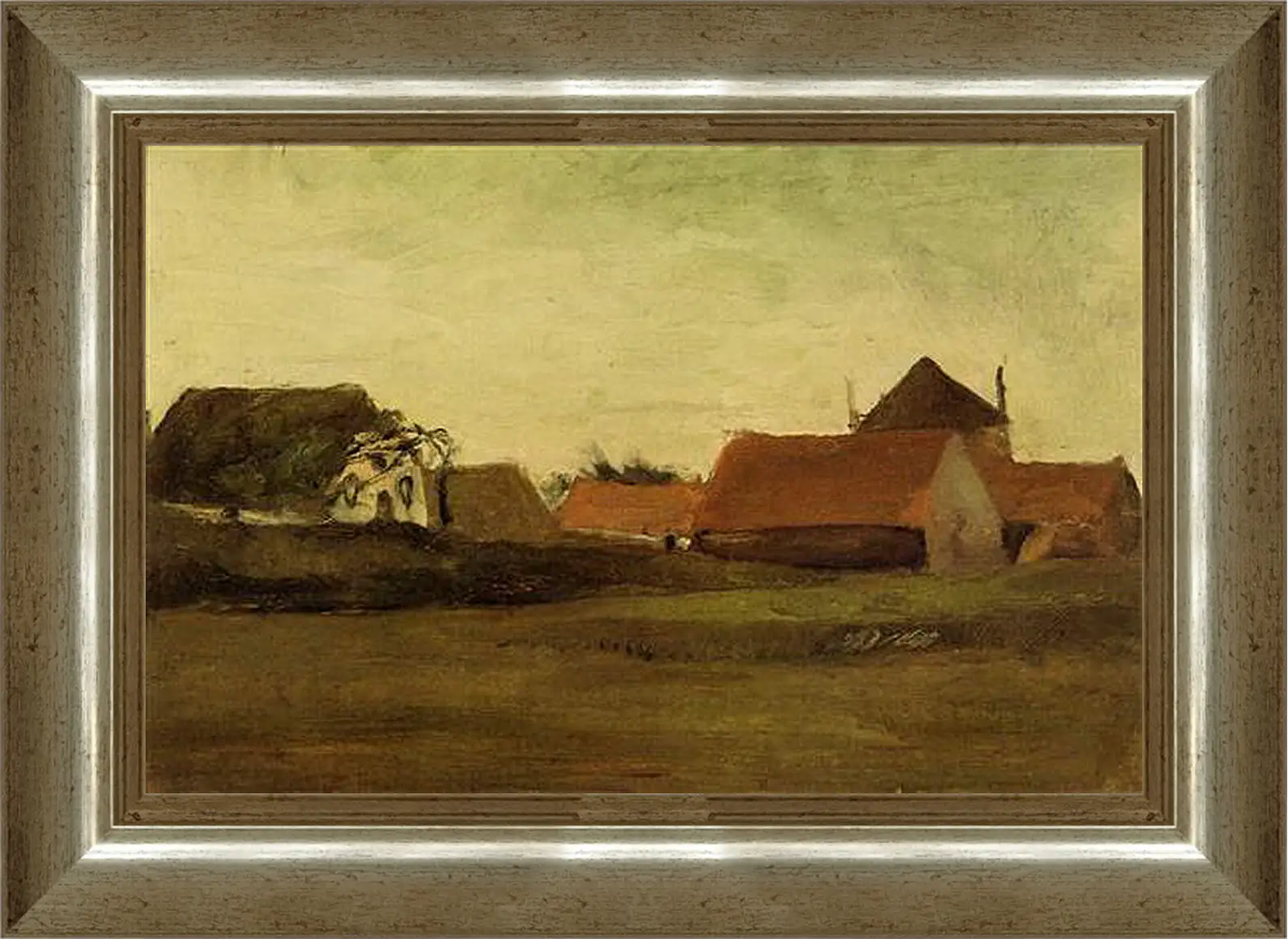 Картина в раме - Farmhouses in Loosduinen near The Hague at Twilight. Винсент Ван Гог