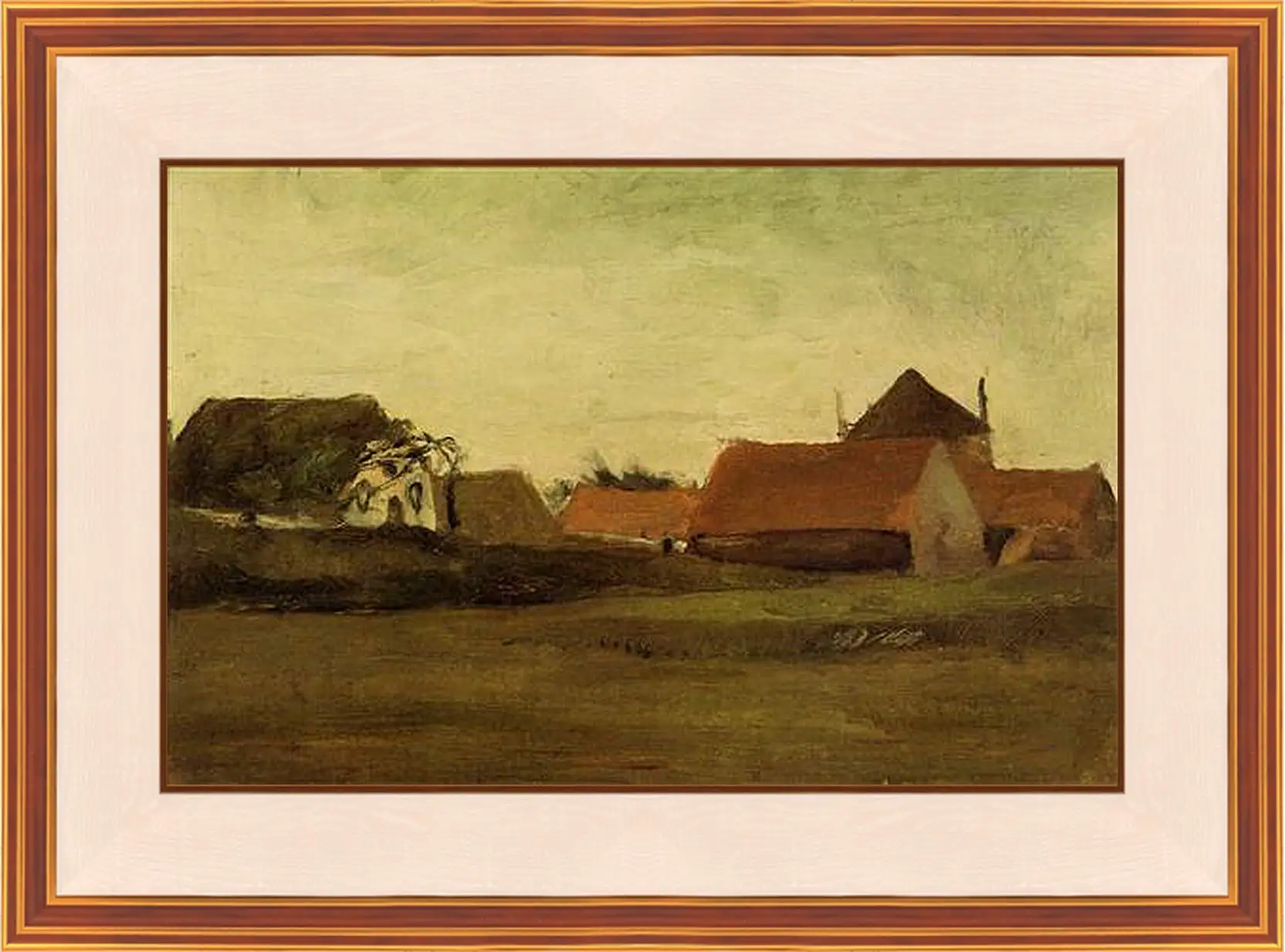 Картина в раме - Farmhouses in Loosduinen near The Hague at Twilight. Винсент Ван Гог