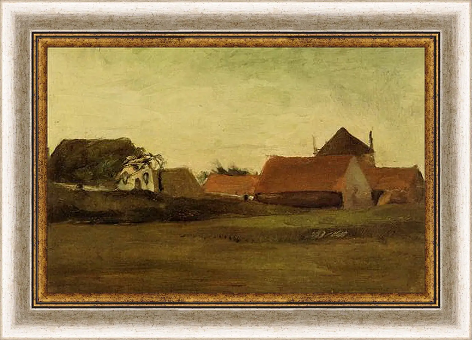 Картина в раме - Farmhouses in Loosduinen near The Hague at Twilight. Винсент Ван Гог