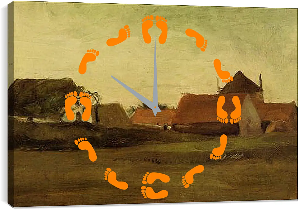 Часы картина - Farmhouses in Loosduinen near The Hague at Twilight. Винсент Ван Гог