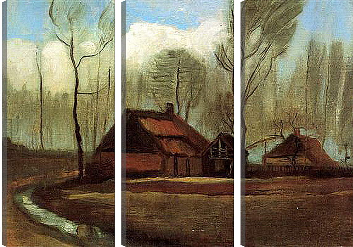 Модульная картина - Farmhouses Among Trees. Винсент Ван Гог