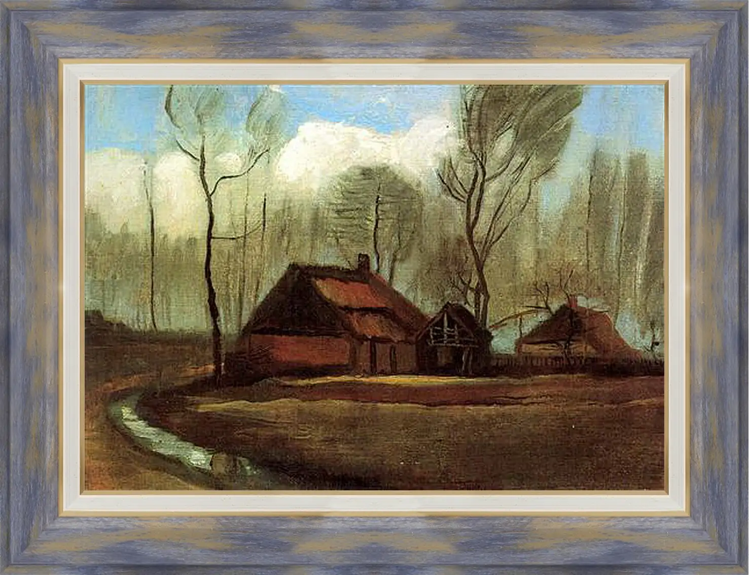 Картина в раме - Farmhouses Among Trees. Винсент Ван Гог