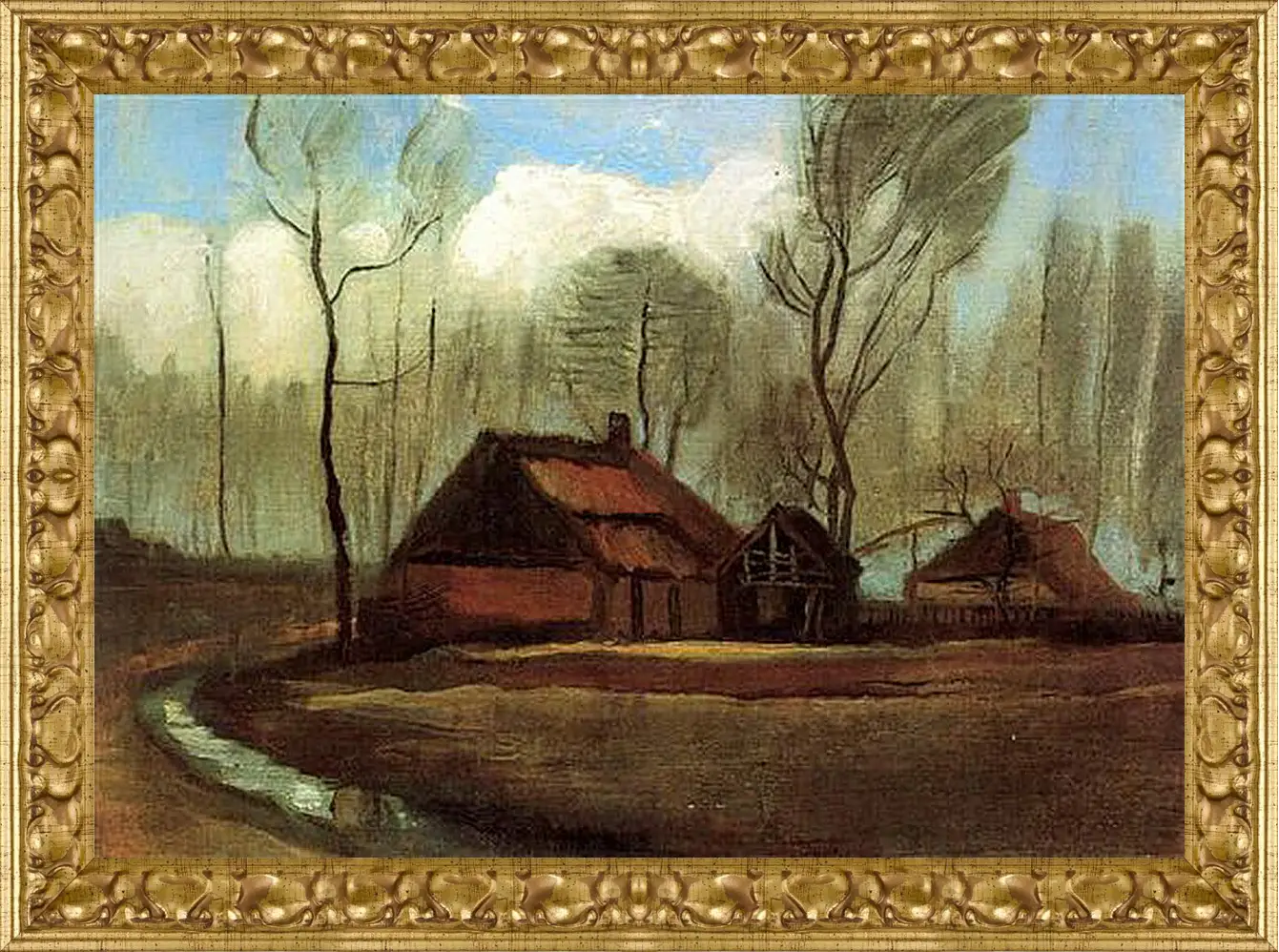 Картина в раме - Farmhouses Among Trees. Винсент Ван Гог