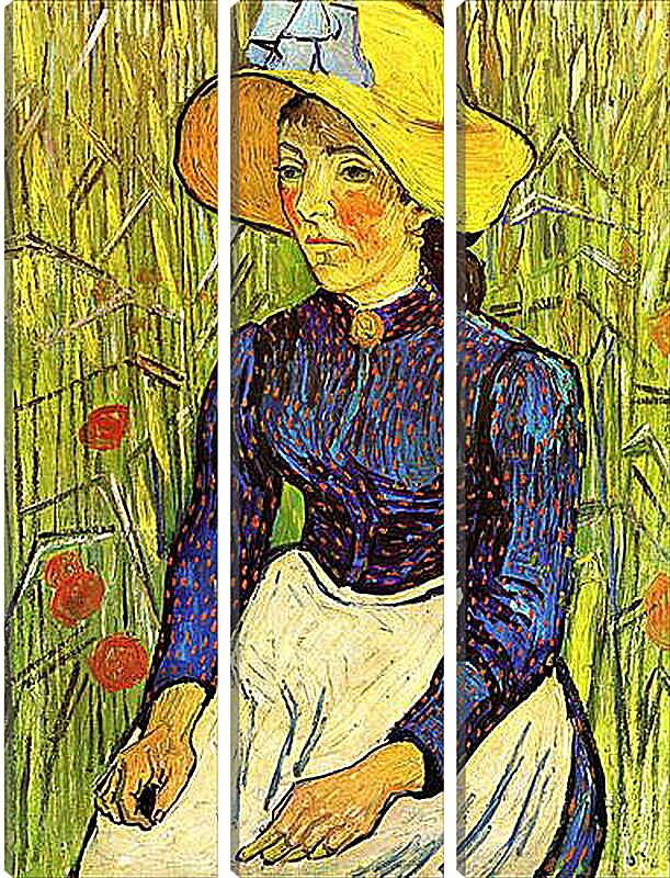 Модульная картина - Young Peasant Woman with Straw Hat Sitting in the Wheat. Винсент Ван Гог