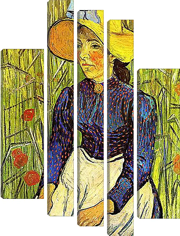 Модульная картина - Young Peasant Woman with Straw Hat Sitting in the Wheat. Винсент Ван Гог