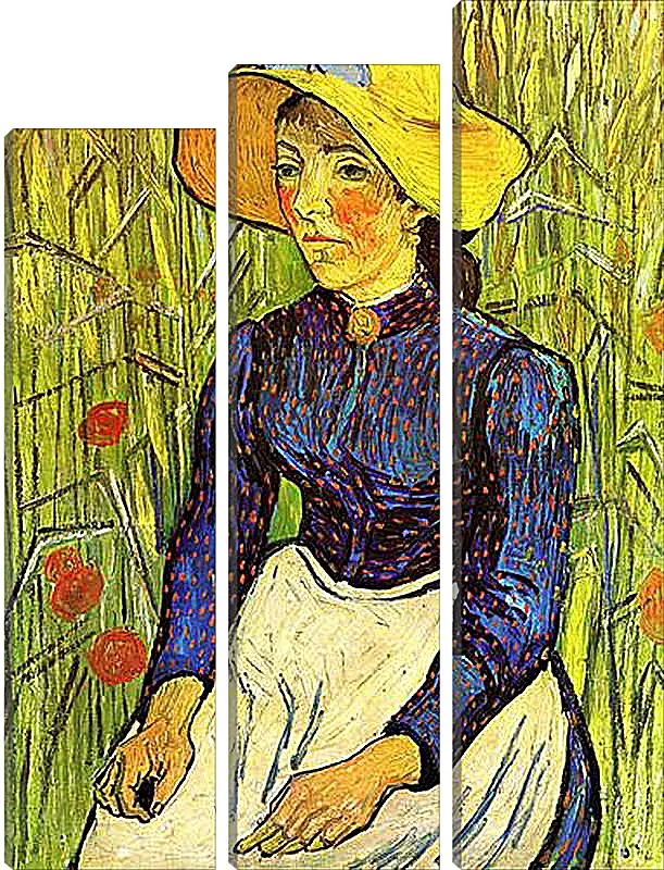 Модульная картина - Young Peasant Woman with Straw Hat Sitting in the Wheat. Винсент Ван Гог