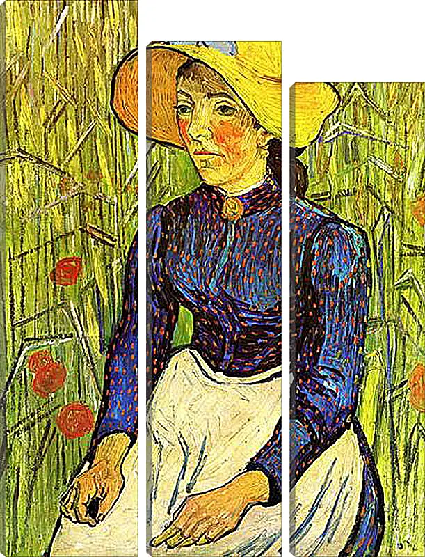 Модульная картина - Young Peasant Woman with Straw Hat Sitting in the Wheat. Винсент Ван Гог