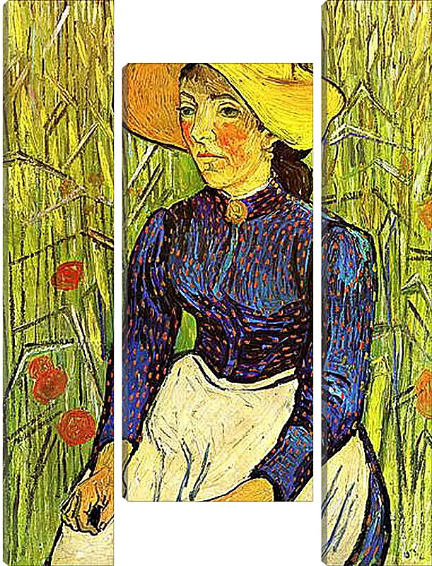 Модульная картина - Young Peasant Woman with Straw Hat Sitting in the Wheat. Винсент Ван Гог