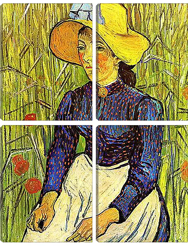 Модульная картина - Young Peasant Woman with Straw Hat Sitting in the Wheat. Винсент Ван Гог