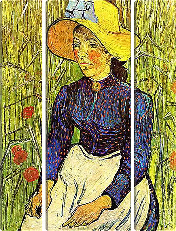 Модульная картина - Young Peasant Woman with Straw Hat Sitting in the Wheat. Винсент Ван Гог