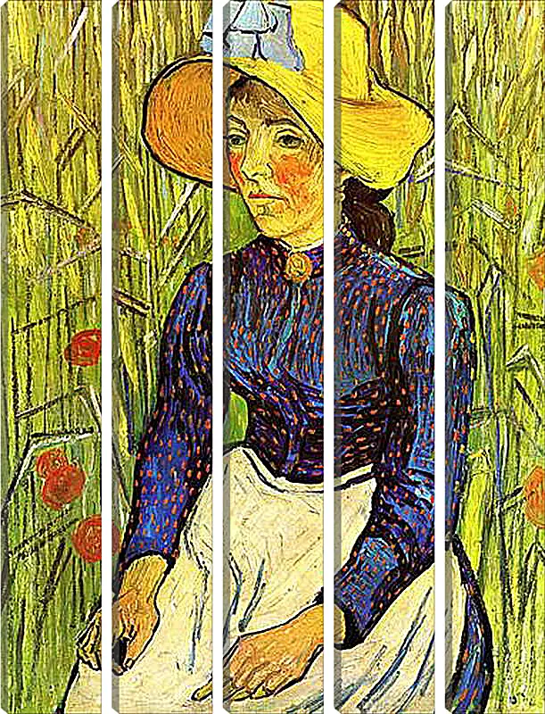 Модульная картина - Young Peasant Woman with Straw Hat Sitting in the Wheat. Винсент Ван Гог