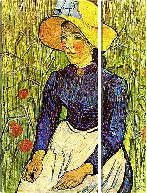 Модульная картина - Young Peasant Woman with Straw Hat Sitting in the Wheat. Винсент Ван Гог