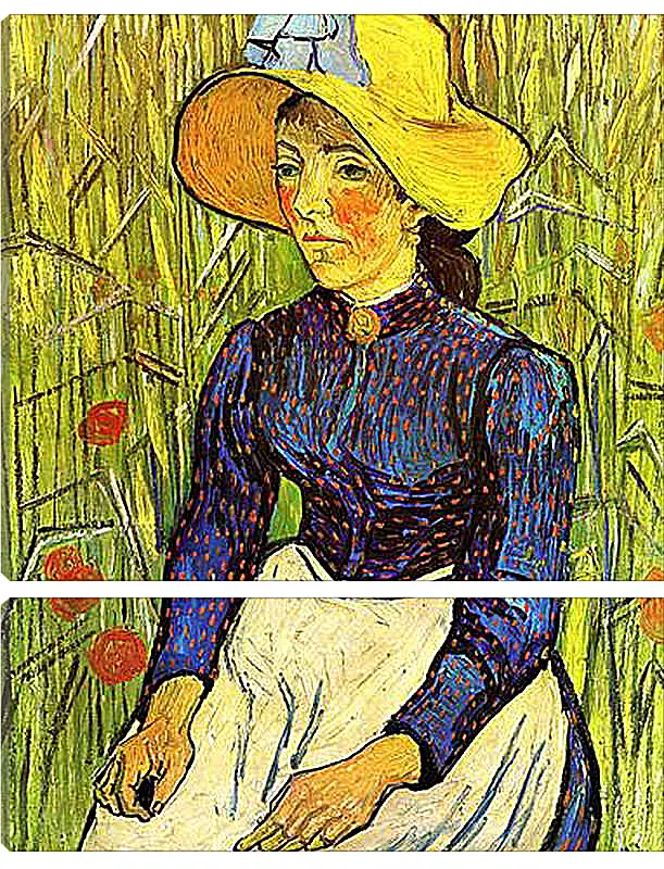 Модульная картина - Young Peasant Woman with Straw Hat Sitting in the Wheat. Винсент Ван Гог